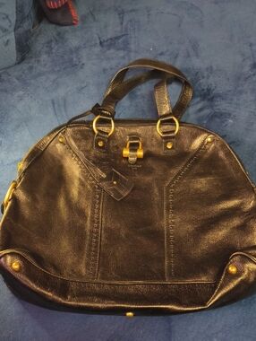 Yves Saint Laurent Black Leather Satchel with Gold-Tone Hardware
